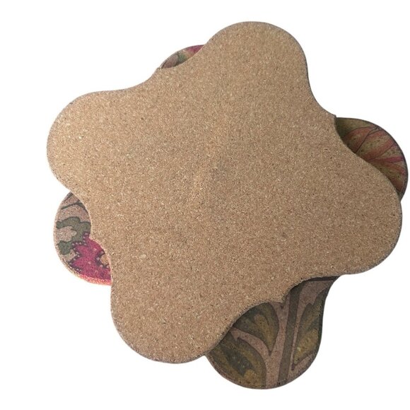 Colorful Bird and Flower Scalloped Cork Trivet Hot Plate Set of 2 - Picture 3 of 7